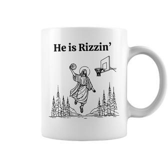 He Is Rizzin Basketball Retro Christian Religious Coffee Mug - Seseable