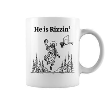 He Is Rizzin' Jesus Playing Basketball Coffee Mug - Seseable