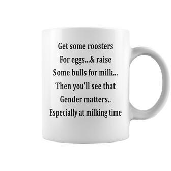 Get Some Roosters For Eggs & Raise Some Bulls On Back Coffee Mug - Seseable