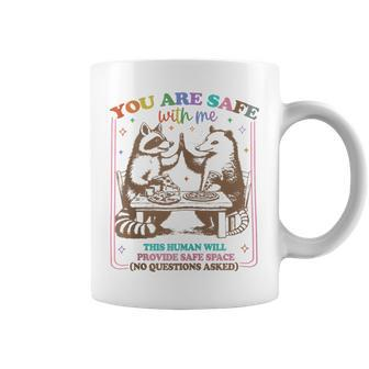 You Are Safe With Me This Human Will Provide Raccoon Lgbt Coffee Mug - Monsterry