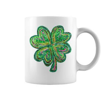 Shamrock Sequin Effect St Patrick's Day Four Leaf Clover Coffee Mug - Seseable