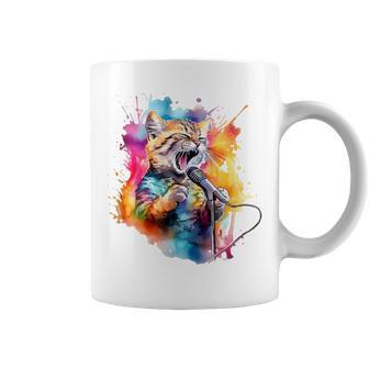 Singing Cat Kitty Cat Singing Into A Microphone Coffee Mug - Monsterry UK