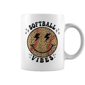 Smile Face Softball Vibes Game Day Softball Life Mom Retro Coffee Mug - Monsterry UK