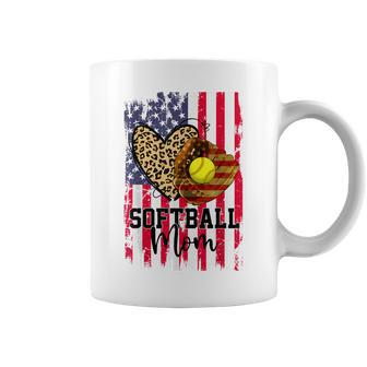 Softball Mom American Flag Patriotic 4Th Of July Women Coffee Mug - Seseable