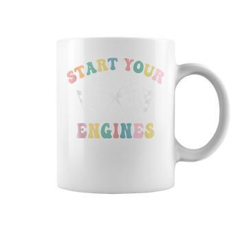 Start Your Engines Groovy Checkered Flag Retro Racing Coffee Mug - Thegiftio UK