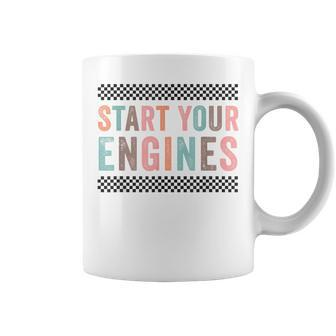 Start Your Engines Vintage Retro Checkered Flag Racing Car Coffee Mug - Monsterry AU