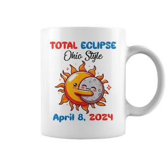 Sun Moon Hug Together Total Eclipse Ohio Style April 8 2024 Coffee Mug - Seseable