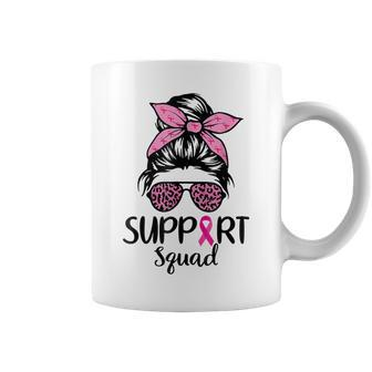 Support Squad Messy Bun Pink Breast Cancer Awareness Women Coffee Mug - Monsterry CA