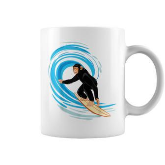 Surfing Monkey Ape Riding The Tube Wave Surfing Coffee Mug - Monsterry
