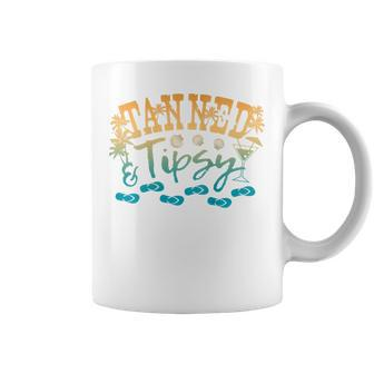 Tanned Tipsy Day Drinking Beach Summer Palms Sandals Coffee Mug - Monsterry DE