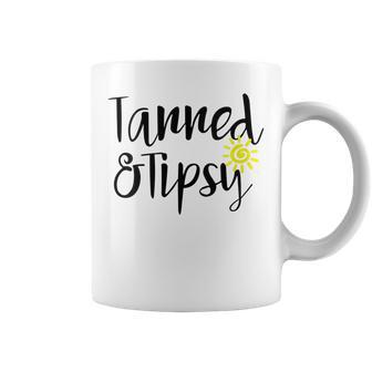 Tanned And Tipsy Summer Party Saying Humor Coffee Mug - Monsterry