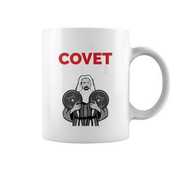 Thou Shalt Covet These Gains Moses Weight Lifting Coffee Mug | Crazezy