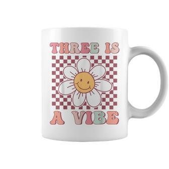 Three Is A Vibe Cute Groovy 3Rd Birthday Party Daisy Flower Coffee Mug - Monsterry