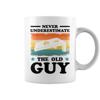 Never Underestimate The Old Guy Sack Toss Cornhole Coffee Mug - Seseable