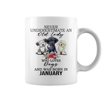 Never Underestimate An Old Lady Who Loves Dogs-January Coffee Mug - Monsterry CA