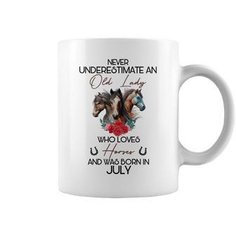Never Underestimate An Old Lady Who Loves Horses July Coffee Mug | Mazezy