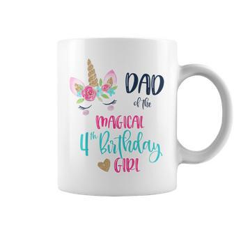 Unicorn Dad Of The 4Th Birthday Girl Matching Papa Coffee Mug - Monsterry