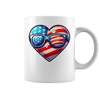 Usa Flag Heart Glasses Patriotic Armed Forces Memorial Day Coffee Mug - Monsterry DE