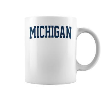 Vintage Michigan Blue Maize Retro Font Michigan Coffee Mug - Seseable