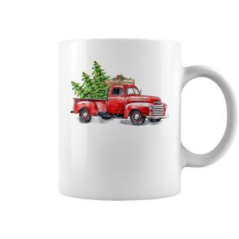 Vintage Wagon Christmas Xmas Tree On Car Red Truck Coffee Mug | Mazezy