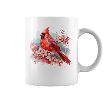 Watercolor Red Cardinal Floral Birdwatching Vintage Birding Coffee Mug - Monsterry