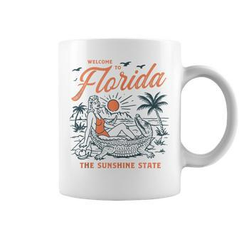 Welcome To Florida Vintage Gator Beach Sunshine State Coffee Mug - Monsterry CA