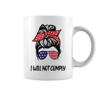 I Will Not Comply Us Flag Messy Bun Sunglasses Women's Coffee Mug - Monsterry AU