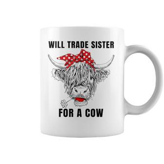 Will Trade Sister For A Cow Cow Messy Bun Coffee Mug - Seseable