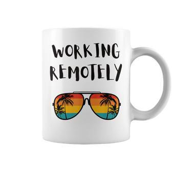 Working Remotely Home Office Remote Worker Beach Palm Tree Coffee Mug - Monsterry