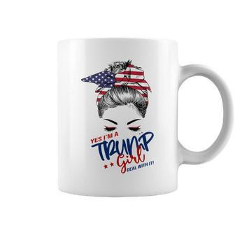 Yes I'm A Trump Girl Deal With It Messy Hair Bun Trump Coffee Mug - Thegiftio UK