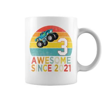 Youth 3Rd Birthday Monster Truck Lover 3 Years Old Vintage Retro Coffee Mug - Monsterry DE