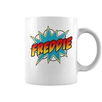 Youth Boys Freddie Name Comic Book Superhero Coffee Mug - Seseable