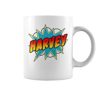 Youth Boys Harvey Name Comic Book Superhero Coffee Mug - Seseable