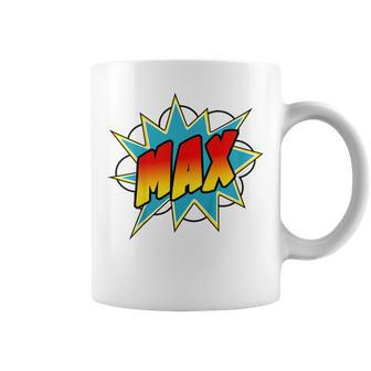 Youth Boys Max Name Comic Book Superhero Coffee Mug - Seseable