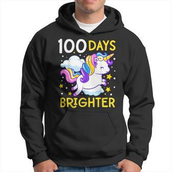 100Th Day Of School Unicorn 100 Days Brighter Kindergarten Hoodie - Seseable