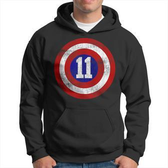 11 Year Old 11Th Birthday Party Distressed Captain Sheild Hoodie - Monsterry CA