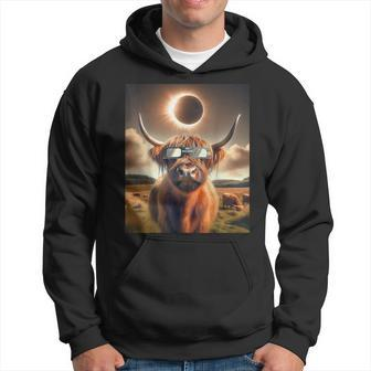 2024 Total Solar Eclipse Highland Cow Wearing Sunglasses Hoodie - Seseable