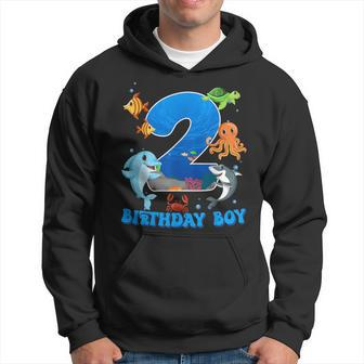 2Nd Birthday Party Ocean 2 Year Old Sea Fish Birthday Boy Hoodie - Thegiftio UK