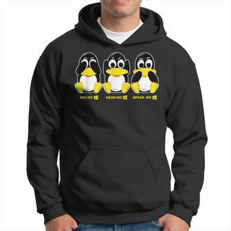 3 Linux Penguins Hörre Sehen Sprechen Kein Win Informatiker Hoodie - Seseable