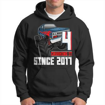 4 Crushing It Since 2017 Monster Truck 4Th Birthday Boy Hoodie - Monsterry CA