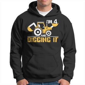 Im 4 And Digging It Boy 4 Year Old 4Th Birthday Construction Hoodie - Thegiftio UK