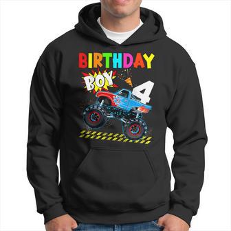 4Th Birthday Boy Blaze 4 Year Old Monster Truck Bday Party Hoodie - Thegiftio UK