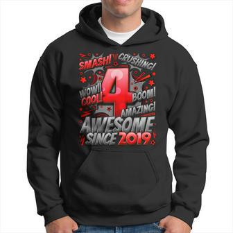 4Th Birthday Comic Style Awesome Since 2019 4 Year Old Boy Hoodie - Monsterry