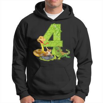 4Th Birthday Snake Lizard Reptile 4 Year Old Birthday Party Hoodie - Monsterry