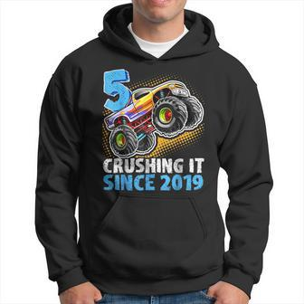 5 Crushing It Since 2019 Monster Truck 5Th Birthday Boys Hoodie | Mazezy