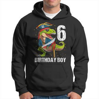 6 Year Old Dinosaur Pirate Hat 6Th Birthday Boy Hoodie - Monsterry UK