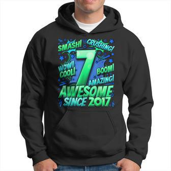7Th Birthday Comic Style Awesome Since 2017 7 Year Old Boy Hoodie | Mazezy