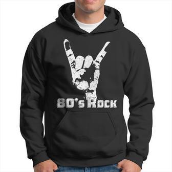 80S Rock N Roll Band Hand Horns Vintage Style Hoodie - Monsterry