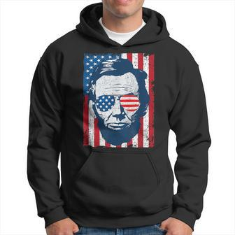 Abe Lincoln Beard Sunglasses & American Flag 4Th Of July Hoodie - Monsterry AU