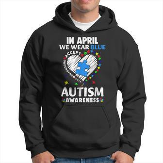 Accept Understand In April We Wear Blue Autism Awareness Hoodie | Mazezy